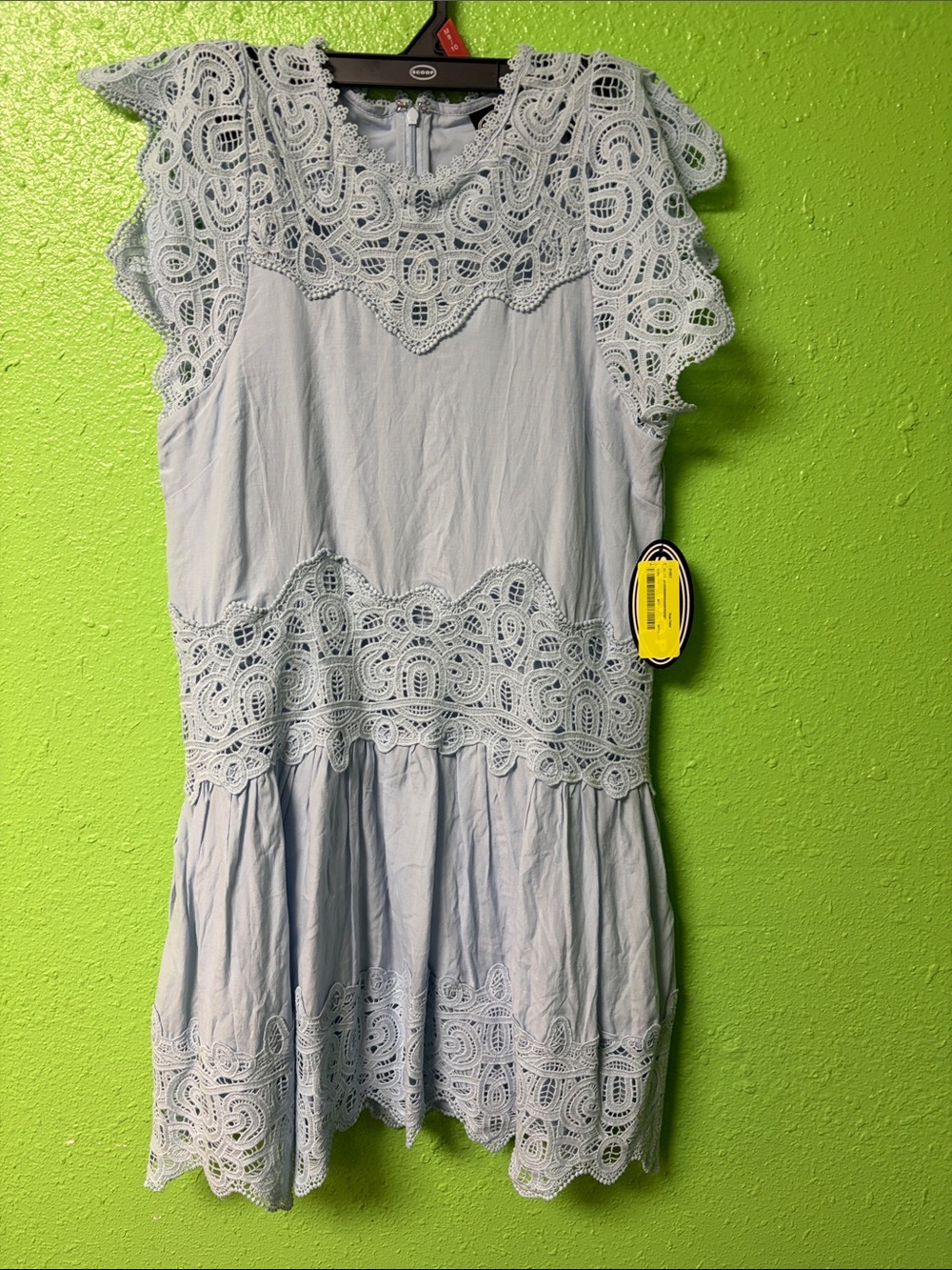 Girls Light Blue Lace Trim Dress - scoop